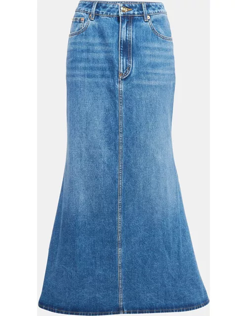 Valentino Blue Denim Flared Maxi Skirt