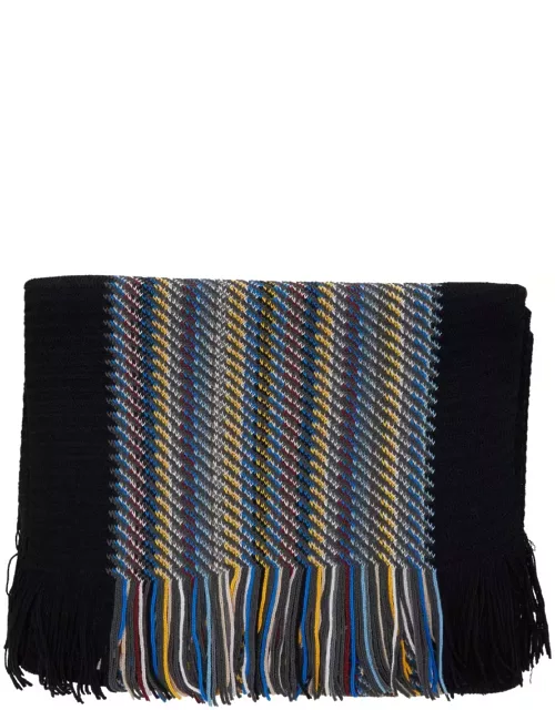 Missoni Multicolor Rectangular Scarf With Diagonal Stripes Motif In Wool Blend Man