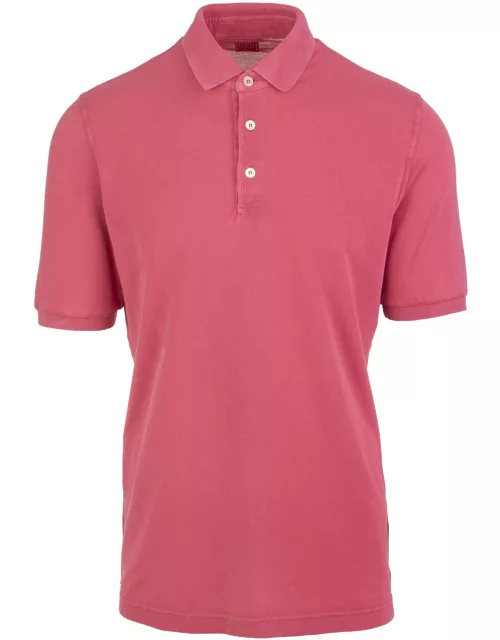 Fedeli Strawberry Red Man Polo Shirt In Pique Cotton