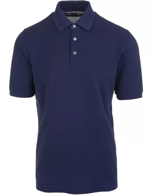 Fedeli Dark Blue Man Polo Shirt In Pique Cotton