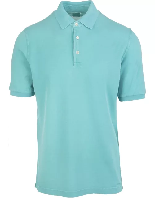 Fedeli Aquamarine Man Polo Shirt In Pique Cotton