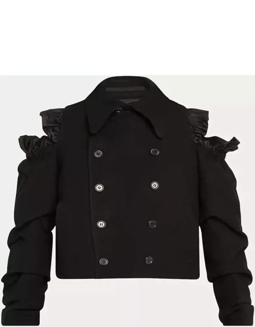 Ruffle Cutout Shoulder Double-Breasted Wool Jacket