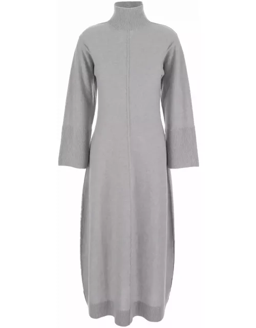 Antonelli diomede Long Grey Dress With High Neck In Wool Blend Woman