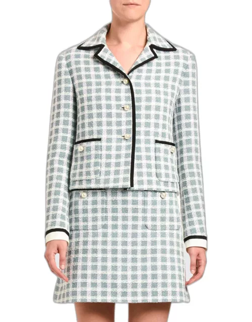 Plaid Tweed Pearly-Button Front Jacket