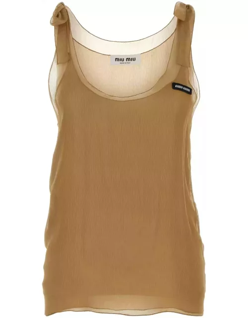 Miu Miu Camel Chiffon Tank Top