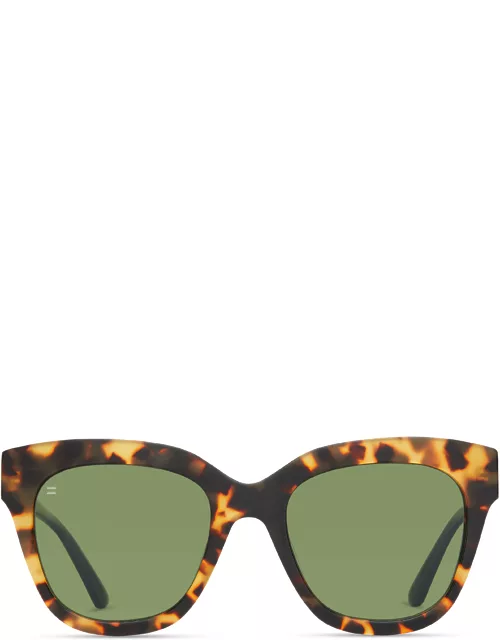 TOMS Women's Sunglasses Multi Blonde Tortoise With Bottle Green Polarized Lens - Sloane