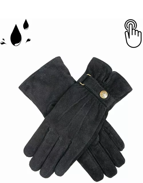 Dents Women's Water Resistant Touchscreen Fleece Lined Suede Walking Gloves In Black