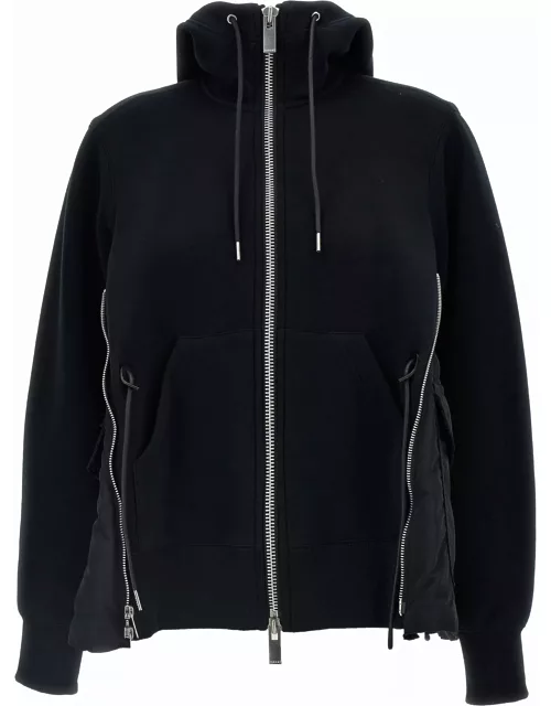 Sacai Drawstring Waist Layered Zipped Hoodie