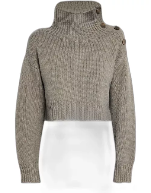 Buttoned Wool-Cashmere Turtleneck Sweater