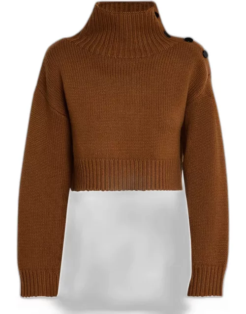 Buttoned Wool-Cashmere Turtleneck Sweater