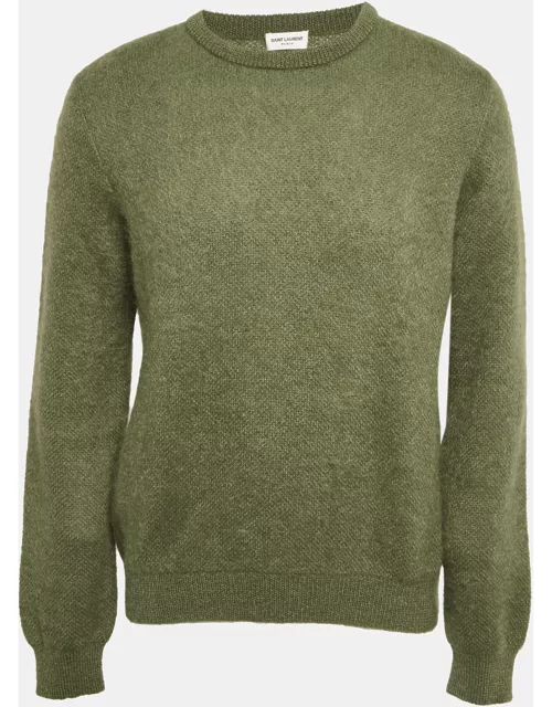 Saint Laurent Paris Green Mohair Knit Crew Neck Sweater