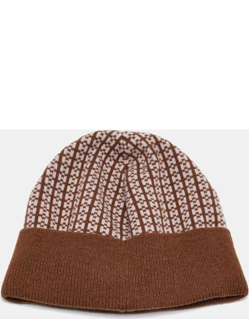 Hermes Brown H Jacquard Cashmere Beanie