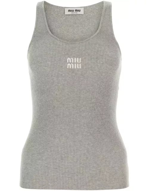 Miu Miu Grey Stretch Cotton Blend Tank Top