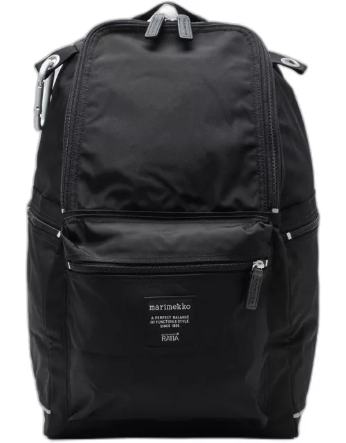Black nylon logo-patch backpack