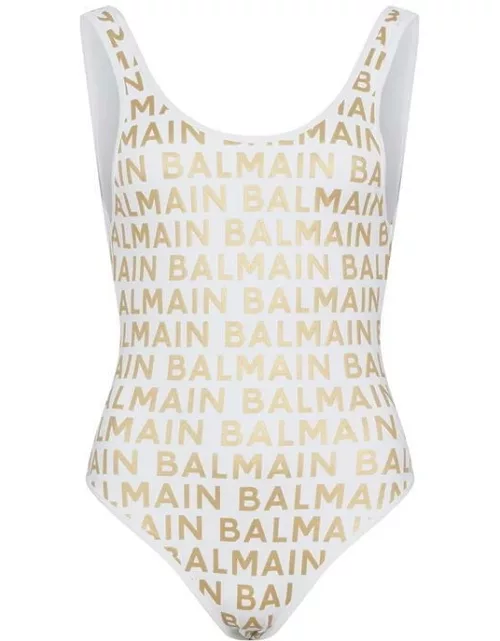 BALMAIN All Over Logo Swimsuit - White