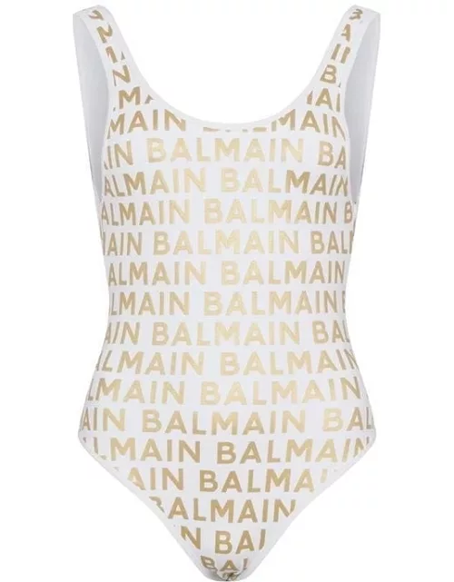 BALMAIN All Over Logo Swimsuit - White