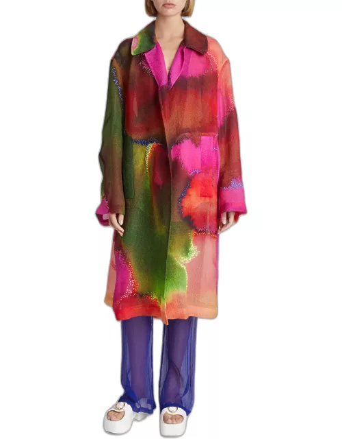 Watercolor Stud-Embellished Jacquard Coat