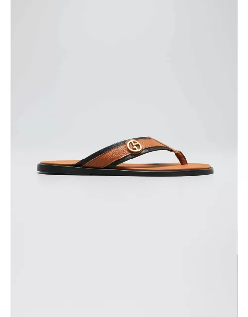 Men's Leather Logo Thong Sandal