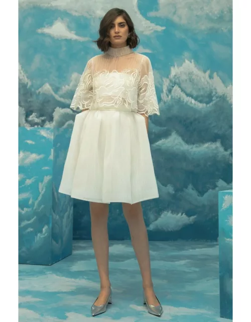 Gemy Maalouf White Embroidered Top with Skirt