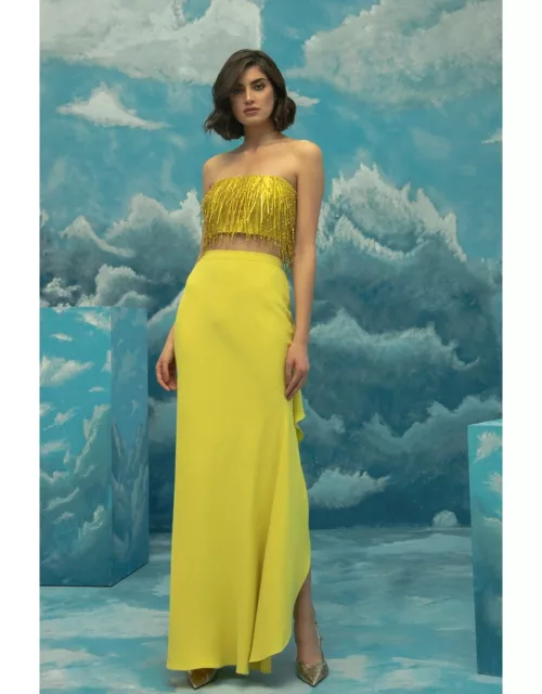 Gemy Maalouf Yellow Crop Top with Skirt