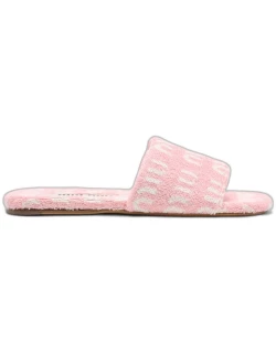 Pink/white logo-jacquard terry slipper