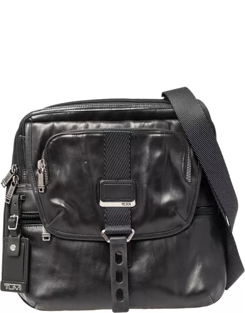 Tumi Black Leather Alpha Bravo Arnold Expandable Messenger Bag