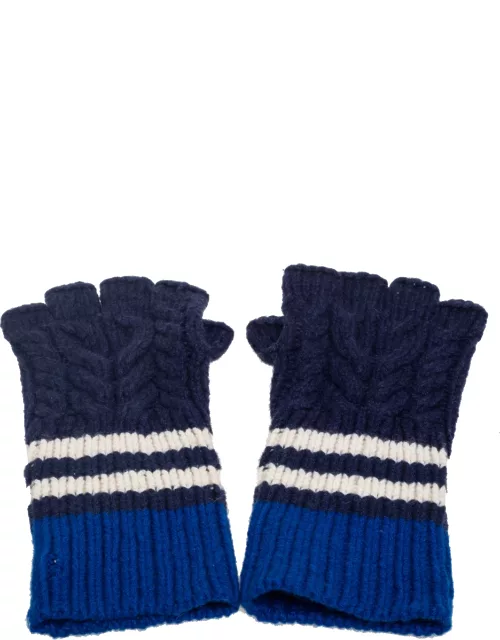 Burberry Blue Striped Cable Knit Cashmere Fingerless Glove