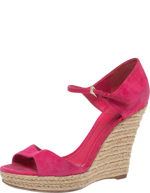 Dior Pink Suede Optique Wedge Ankle Strap Sandal