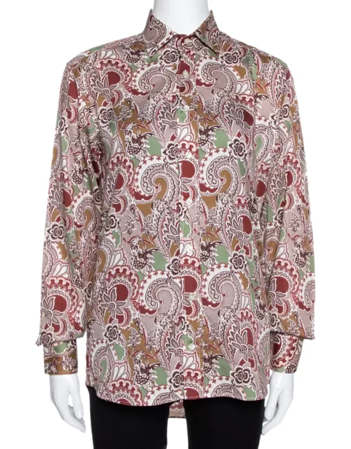 Etro Taupe Floral Paisley Print Cotton Long Sleeve Shirt