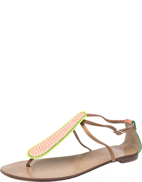 Giuseppe Zanotti Tricolor Leather And Glitter Embellished Thong Flat Sandal