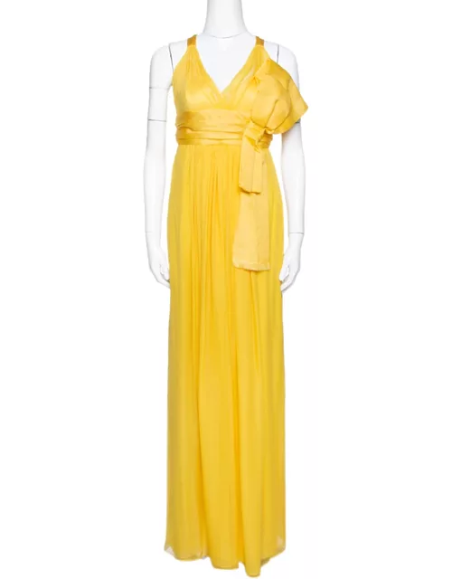 Dolce & Gabbana Yellow Silk Bow Detail Sleeveless Maxi Dress