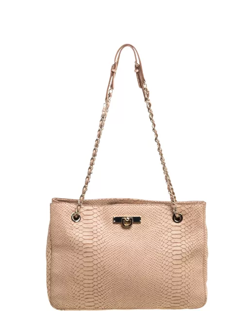 Dkny Peach Python Embossed Leather Chain Tote