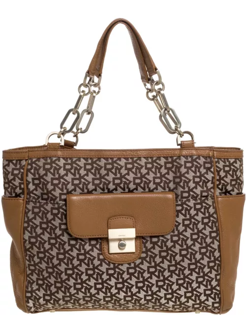 Dkny Beige/Tan Signature Canvas and Leather Tote