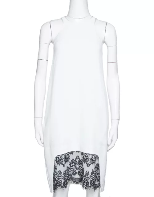 Just Cavalli White Crepe Lace Trim Sleeveless Shift Dress