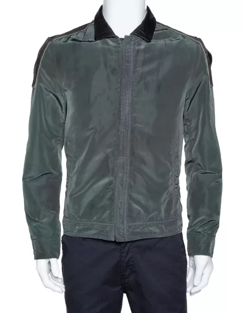 Dolce & Gabbana Dark Green Leather Trim Zip Front Jacket