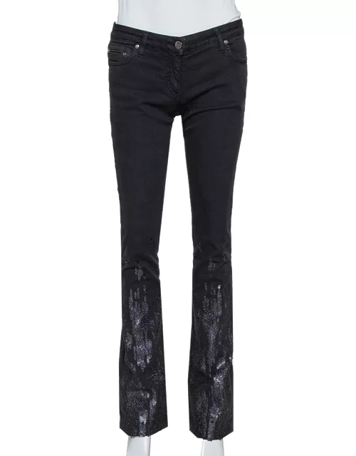 Roberto Cavalli Black Denim Sequin Embellished Jeans