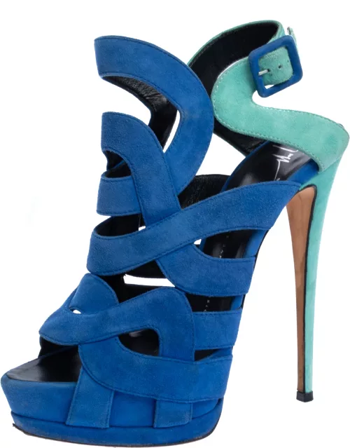 Giuseppe Zanotti Blue Suede Cutout Caged Slingback Sandal