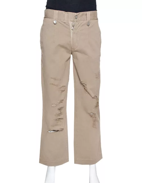 Dolce & Gabbana Light Brown Distressed Cotton Cargo Pants