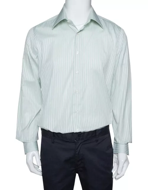 Valentino Pale Green Striped Cotton Long Sleeve Shirt