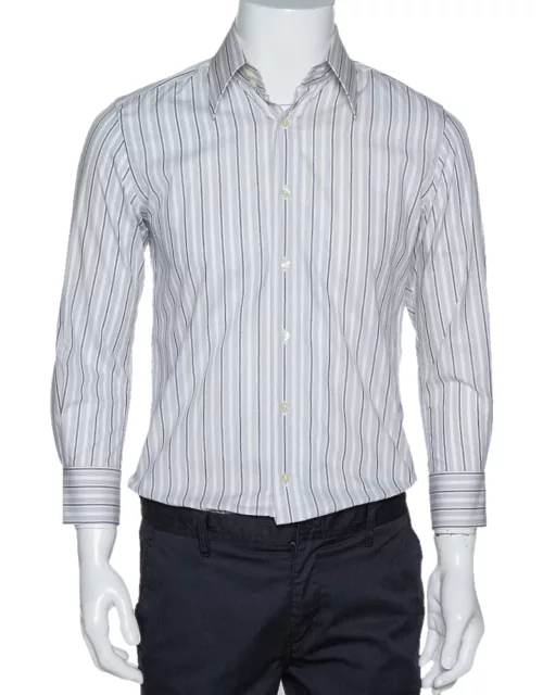 Dolce & Gabbana Pale Grey Striped Cotton Button Front Shirt