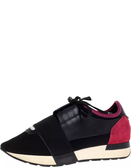 Balenciaga Black/Pink Leather And Mesh Race Runner Low Top Sneaker