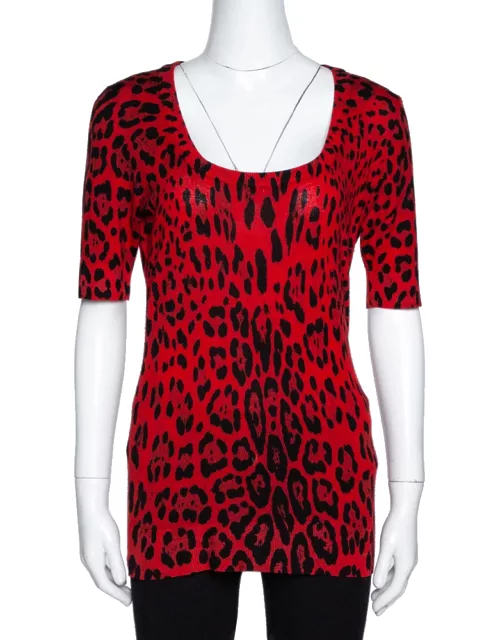 Dolce & Gabbana Red Leopard Pattern Wool Knit Jumper