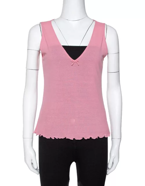 Gucci Pink Cotton Knit Bow Detail Sleeveless Top