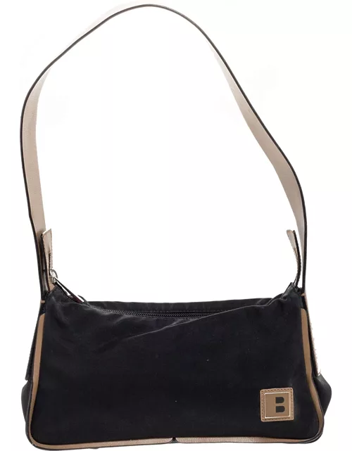 Bally Black/Beige Nylon and Leather Baguette Bag