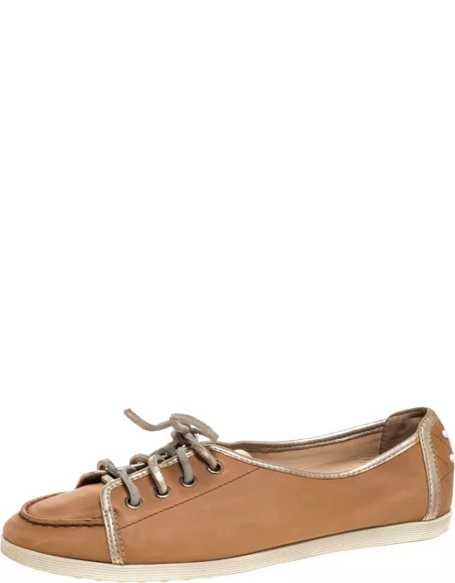 Tod's Brown/Gold Leather Lace Up Sneaker