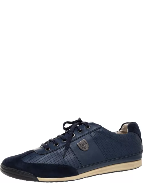 Balmain Blue Perforated Leather And Suede Lace Up Sneaker