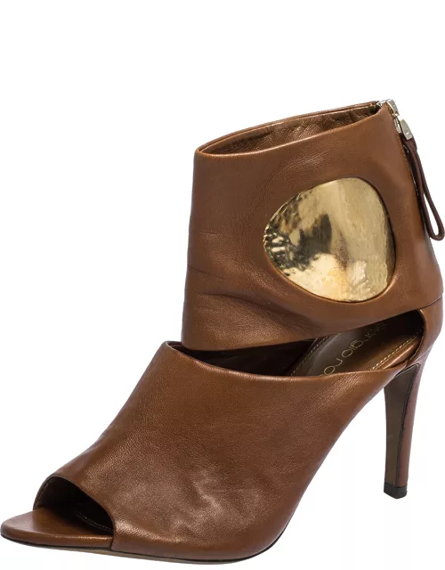 Sergio Rossi Brown/Gold Leather Cut Out Bootie