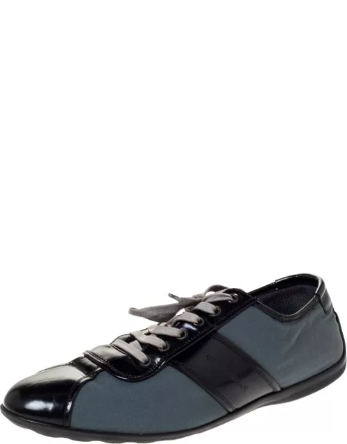 Giorgio Armani Black/Dark Teal Nylon and Leather Lace Low Top Sneaker
