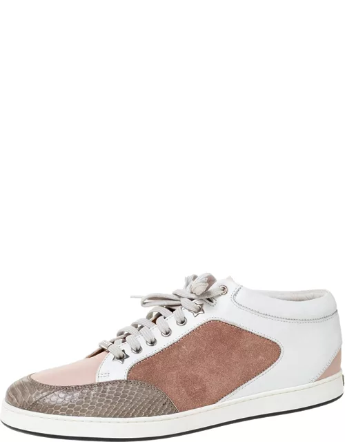 Jimmy Choo Tricolor Suede Leather And Python Trim Miami Low Top Sneaker