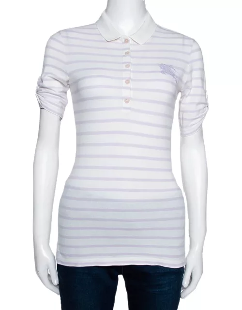 Burberry Brit Off White Striped Cotton Modal Polo T-Shirt